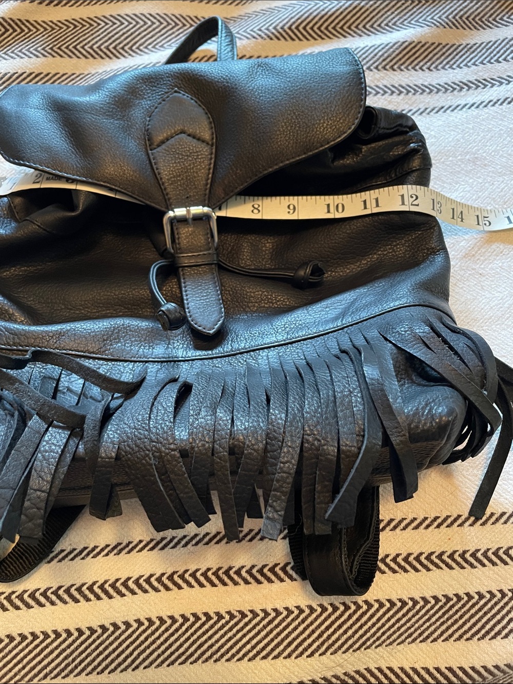 Black Fringe Leather Backpack - Women Bags - Picture 6 of 7